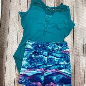 Baltogs BT3257C Strappy Back Leo (MC) and custom made dance shorties (Youth 7)